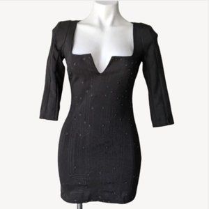 Lucy Paris Embroidery & Stud Embellished Bodycon Dress in Black,  S NWT
